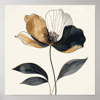 Midnight & Gold Majesty: Elegant Minimalist Botani Poster