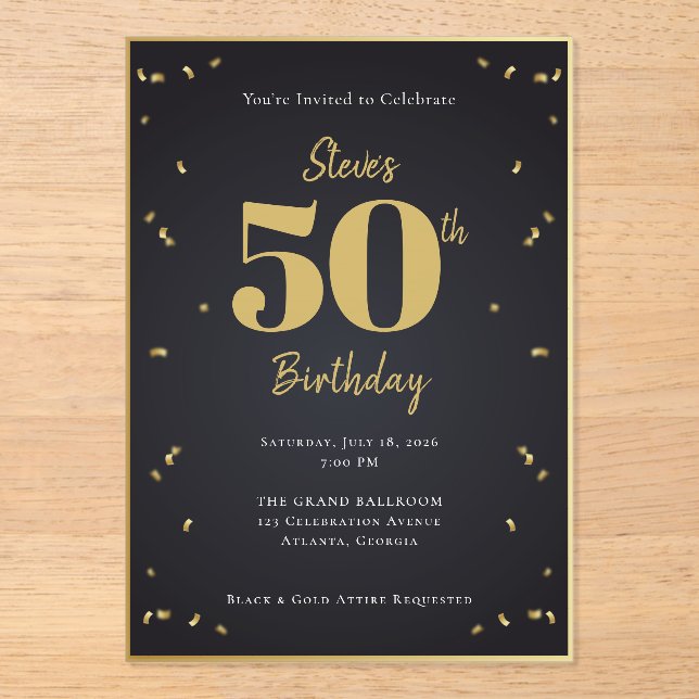 Midnight Gold Milestone Invitation (Front)