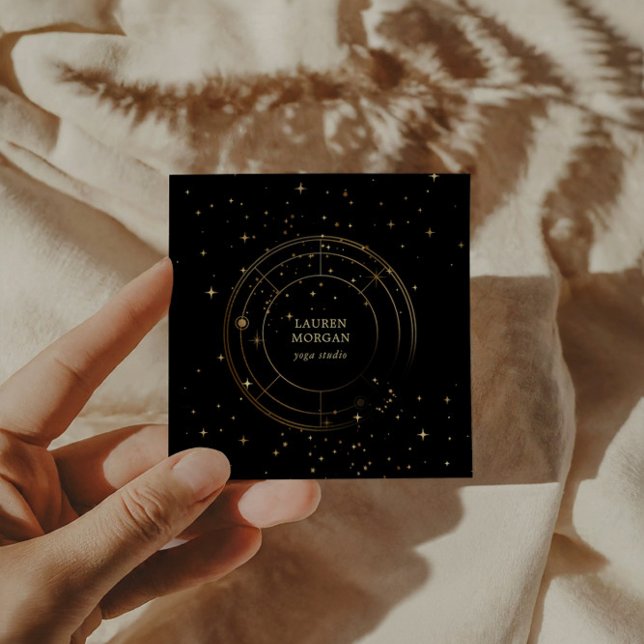 Midnight Gold Star Wheel Yoga Studio Square Business Card (Creator Uploaded)