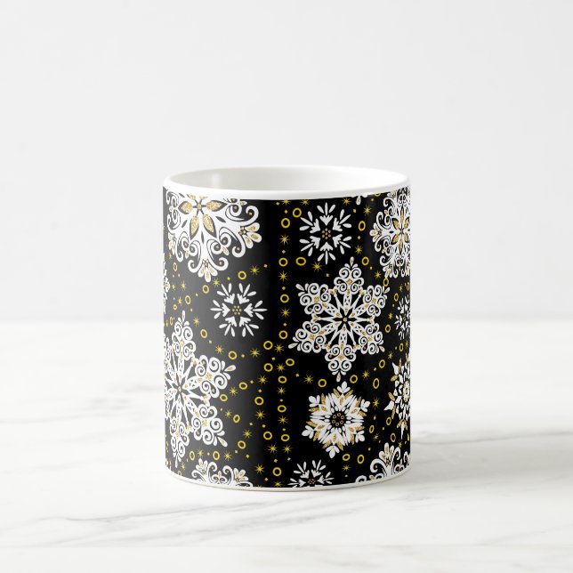 Midnight Golden Snowflakes Glam Coffee Mug (Center)