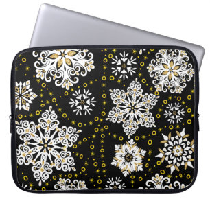 Midnight Golden Snowflakes Glam Laptop Sleeve
