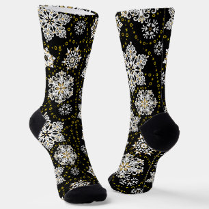 Midnight Golden Snowflakes Glam Socks
