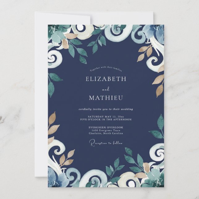 Midnight Golden Vine Wedding Invitation (Front)