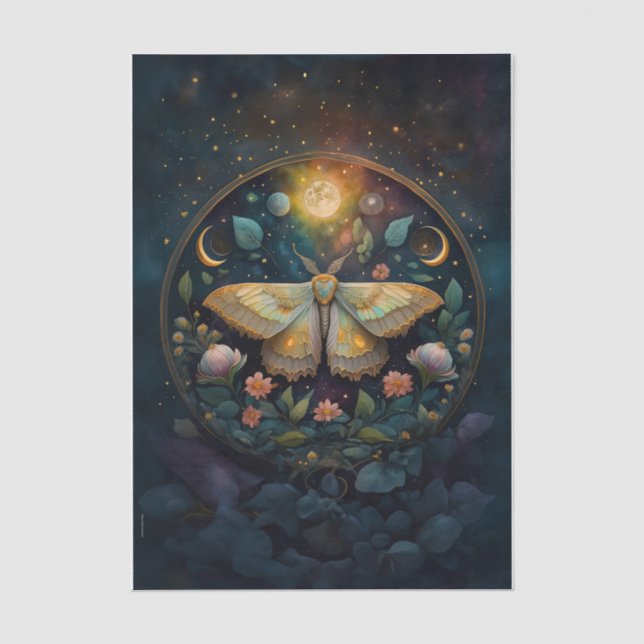 Midnight Gossamer Wings, Moth & Moon Vertical Tissue Paper (Front)