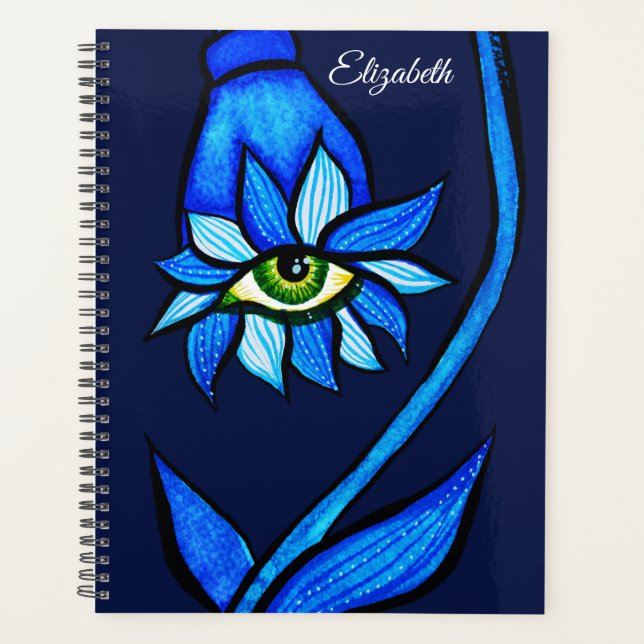 Midnight Gothic Eye Flower - Dark Blue Botanical Planner (Front)