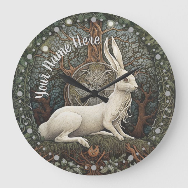 Midnight Hare Nature Boho Large Clock (Front)