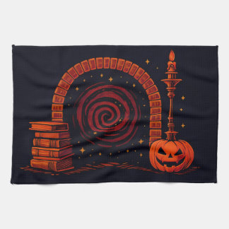 Midnight Hearth Mediaeval-Orange and black  Tea Towel