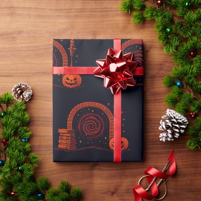 Midnight Hearth Mediaeval-Orange and black Wrapping Paper (Holiday Gift)