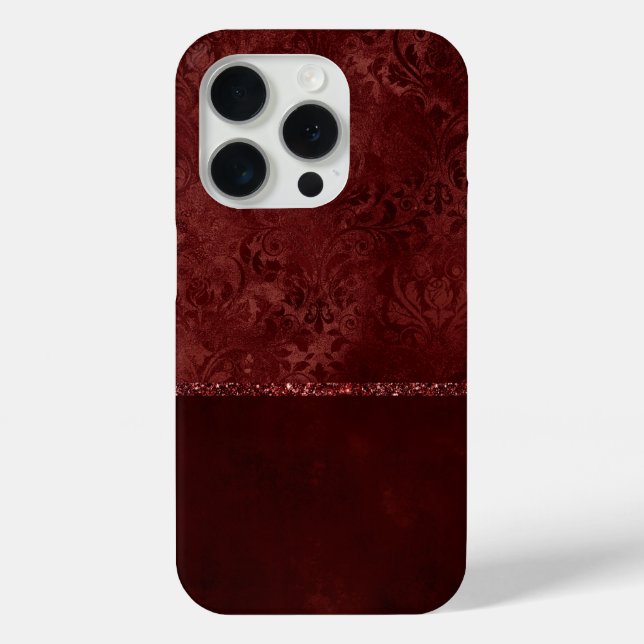 Midnight Henna Romance | Red Satiny Grunge Damask Case-Mate iPhone Case (Back)