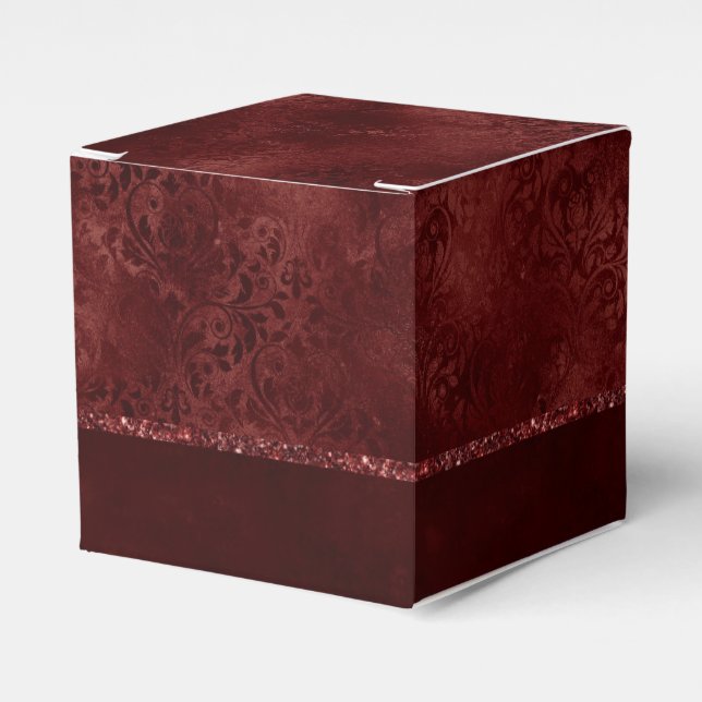 Midnight Henna Romance | Red Satiny Grunge Damask Favour Box (Front Side)
