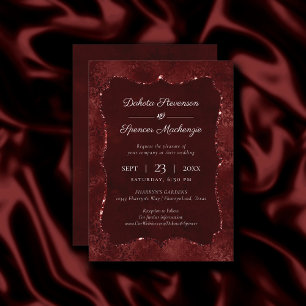 Midnight Henna Romance   Red Satiny Grunge Damask Invitation