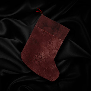Midnight Henna Romance   Red Satiny Grunge Damask Small Christmas Stocking