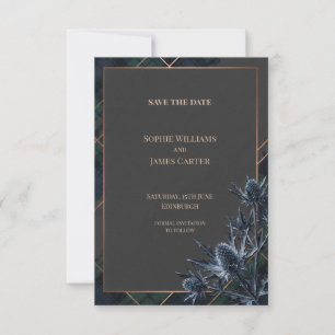 Midnight Highland Tartan and Sculptural Sea Holly Save The Date