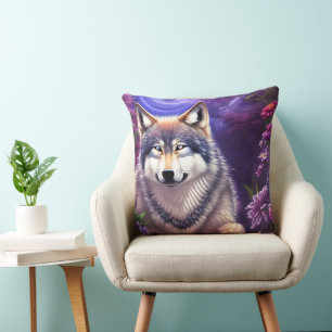 Midnight Howl Floral Wolf Cushion