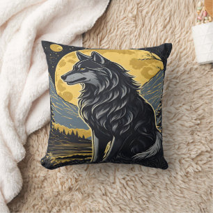 Midnight Howl Under a Full Moon. Cushion