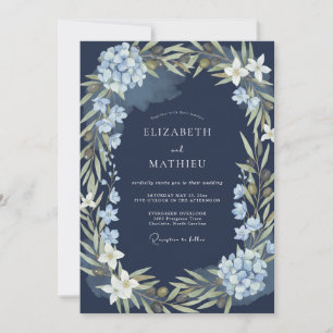 Midnight Hydrangea Leafy Wedding Invitation