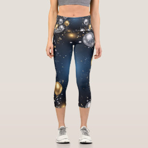 Midnight in Gold and Silver Capri Leggings