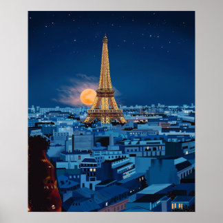 Midnight in Paris cityscape Poster