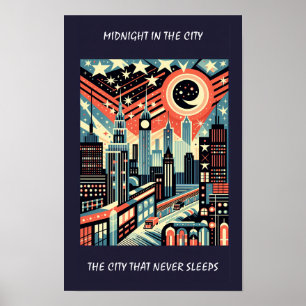 Midnight in the City that never sleeps Art Deco Poster