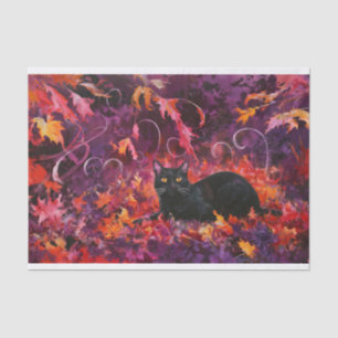 Midnight in the Forest, Black Cat, Autumn Leaves Tissue Paper