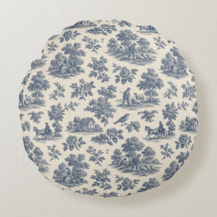 Midnight in the Meadow – Blue Toile Round Throw Pi Round Cushion