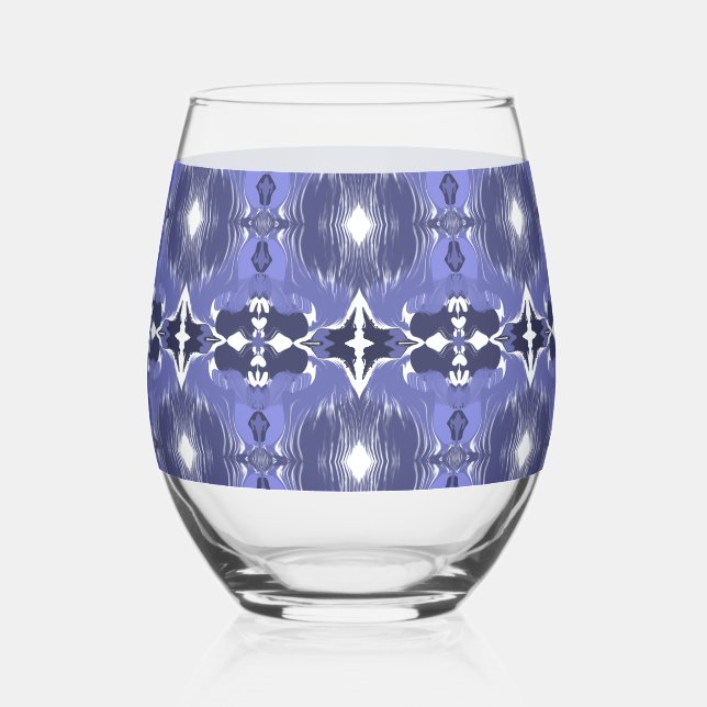 Midnight Indigo Kaleidoscope  Stemless Wine Glass (Front)