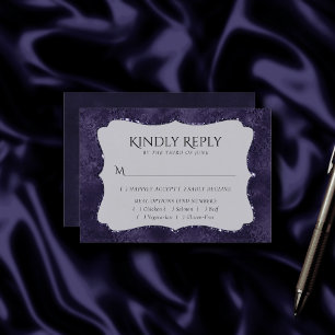 Midnight Indigo Romance Satiny Damask Entree RSVP Card