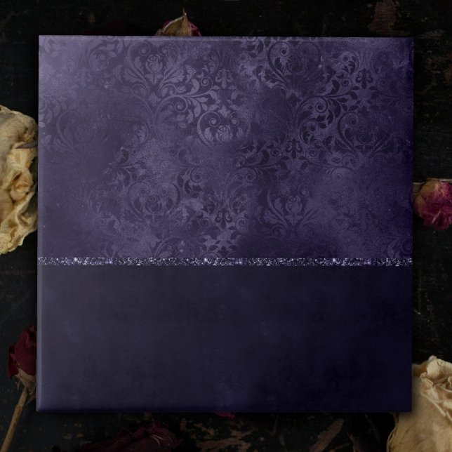 Midnight Indigo Romance | Satiny Grunge Damask Ceramic Tile (Creator Uploaded)