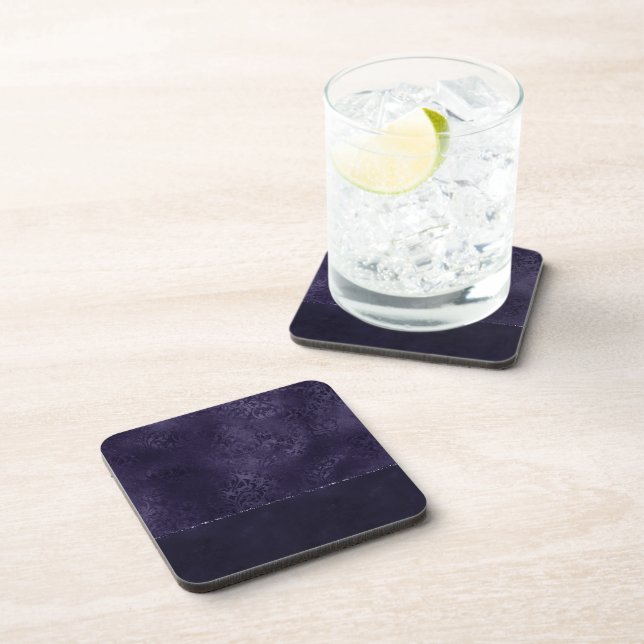 Midnight Indigo Romance | Satiny Grunge Damask Coaster (Right Side)