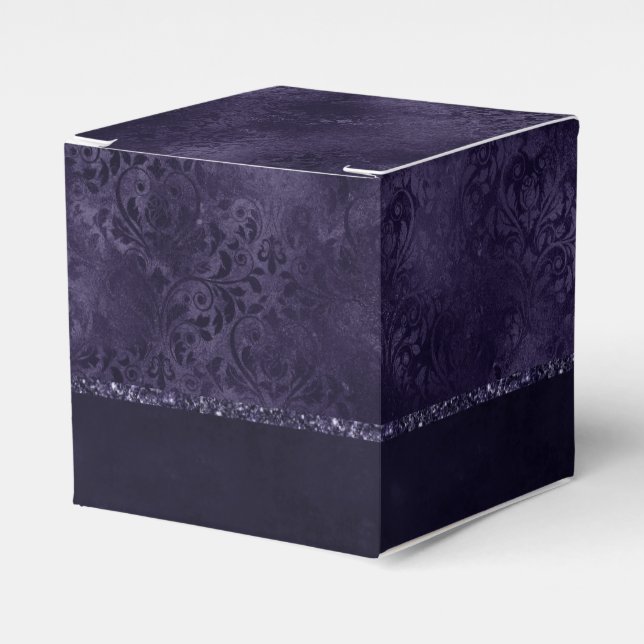 Midnight Indigo Romance | Satiny Grunge Damask Favour Box (Front Side)