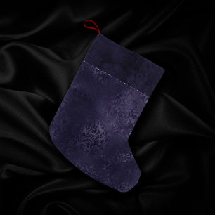 Midnight Indigo Romance Satiny Grunge Damask Small Christmas Stocking