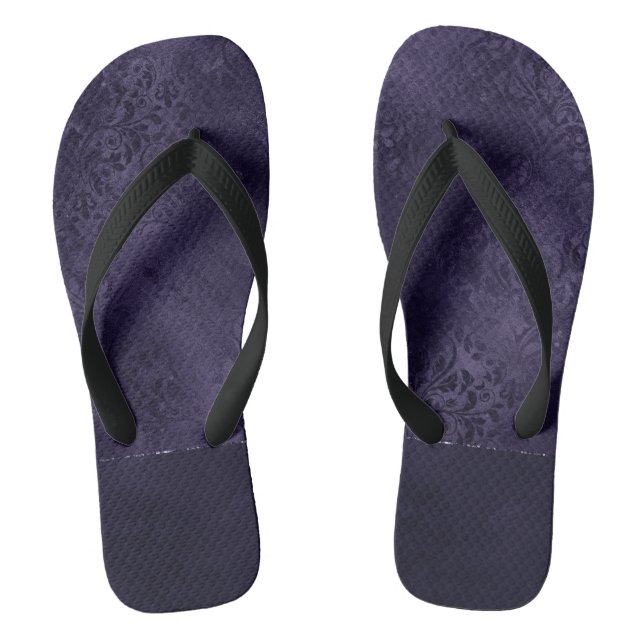 Midnight Indigo Romance | Satiny Grunge Damask Thongs (Footbed)