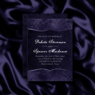 Midnight Indigo Romance   Satiny Grunge Wedding Invitation