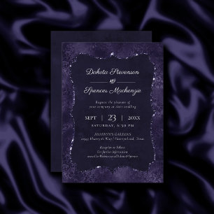 Midnight Indigo Romance   Satiny Grunge Wedding Invitation