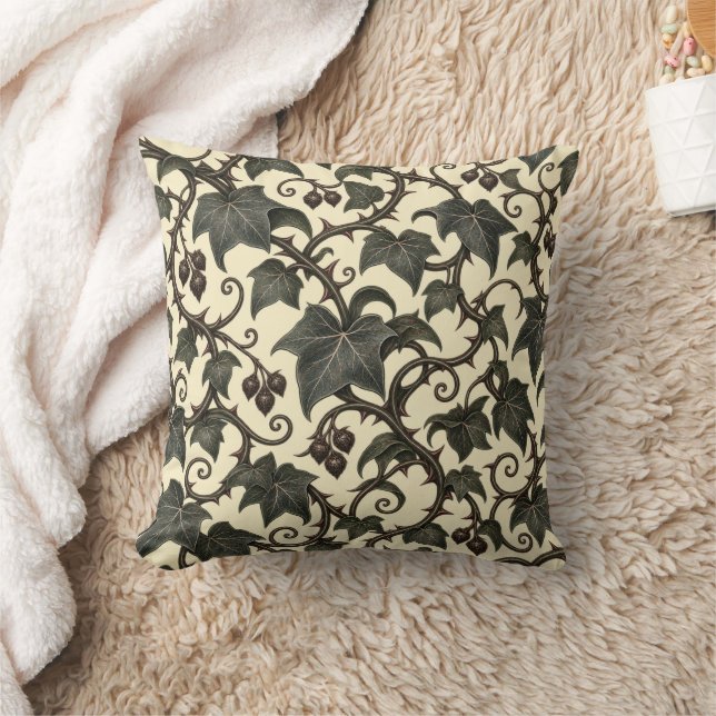 Midnight Ivy – Dark Gothic Botanical Vine Pattern Cushion (Blanket)