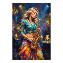 	Midnight Jazz Saxophonist - Expressive Oil Painti