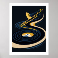 Midnight JazzyTrombone & Vinyl Record Art