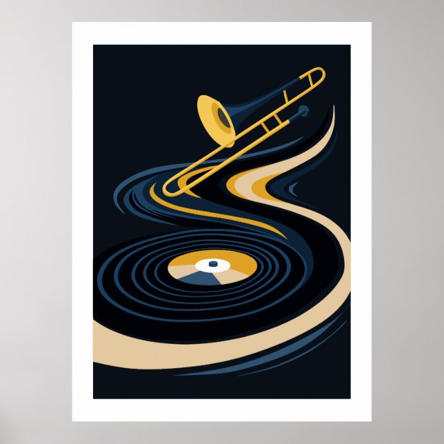 Midnight JazzyTrombone & Vinyl Record Art  Poster (Front)