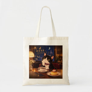 Midnight Kissaten Cat Tote Bag   Japanese Retro Ca