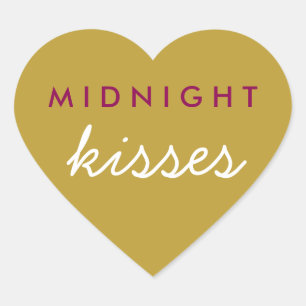Midnight Kisses Wedding Party Magenta Gold Heart Sticker