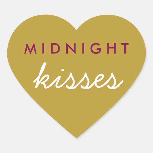Midnight Kisses Wedding Party Magenta Gold Heart Sticker (Front)