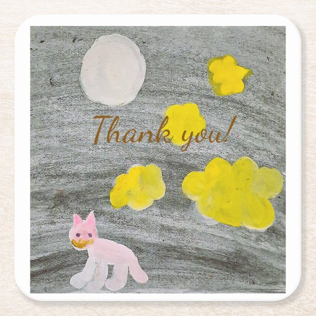 Midnight Kitty Adventure Thank You  Square Paper Coaster (Front)