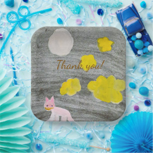 Midnight Kitty Adventure Thank You Square Paper Plate