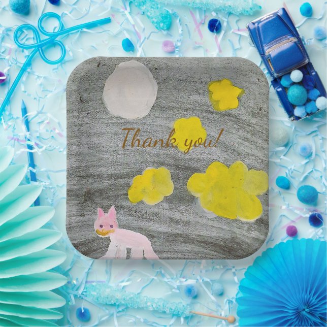 Midnight Kitty Adventure Thank You Square  Paper Plate (Party)