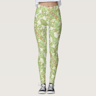 Midnight Lace - Abstract Floral Swirl in Green 2 Leggings