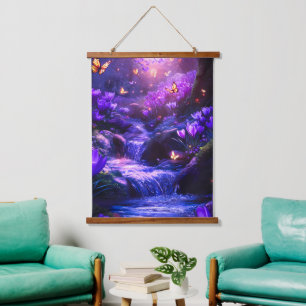 Midnight Lavender Cascade Blossoms Hanging Tapestry