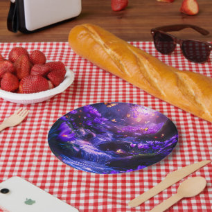 Midnight Lavender Cascade Blossoms Paper Plate