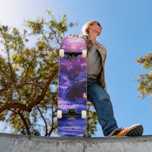 Midnight Lavender Cascade Blossoms Skateboard