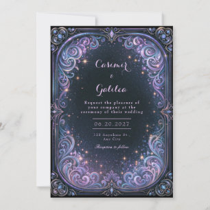 Midnight Lavender Celestial Wedding Invitation