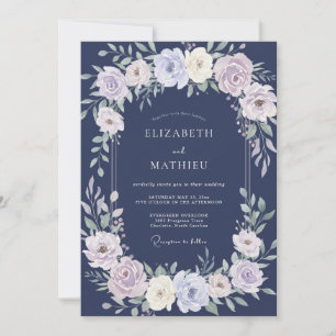 Midnight Lavender Ranunculus Eucalyptus Wedding Invitation